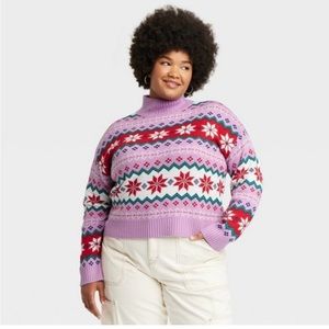 Women's Argyle Graphic Sweater - Purple xxl